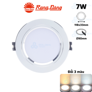 Đèn LED Âm trần Downlight Viền bạc Đổi 3 màu Rạng Đông AT10 ĐM 90/7W