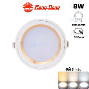 Đèn LED âm trần Downlight viền vàng đổi màu Rạng Đông AT48 ĐM 90/8W