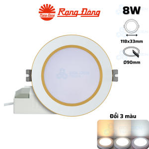 Đèn LED âm trần Downlight viền vàng đổi màu Rạng Đông AT56 ĐM 90/8W