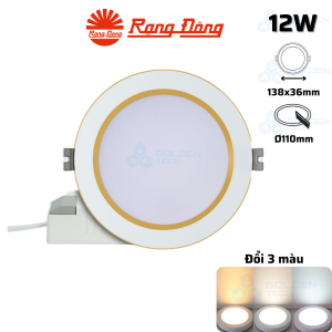 Đèn LED âm trần Downlight viền vàng đổi màu Rạng Đông AT56 ĐM 110/12W