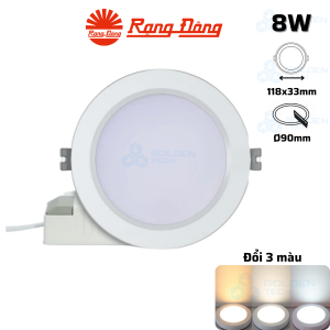 Đèn LED âm trần Downlight viền bạc đổi màu Rạng Đông AT56 ĐM 90/8W