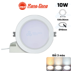 Đèn LED âm trần Downlight viền bạc đổi màu Rạng Đông AT56 ĐM 110/10W