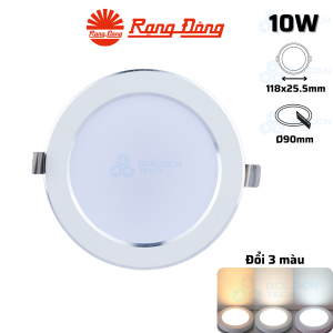 Đèn LED âm trần Downlight Viền bạc đổi màu Rạng Đông AT58 ĐM 90/10W