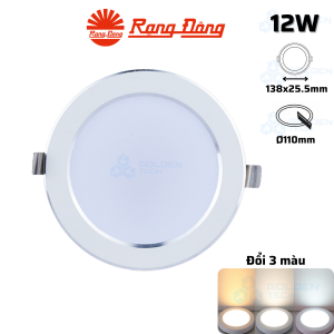 Đèn LED âm trần Downlight Viền bạc đổi màu Rạng Đông AT58 ĐM 110/12W