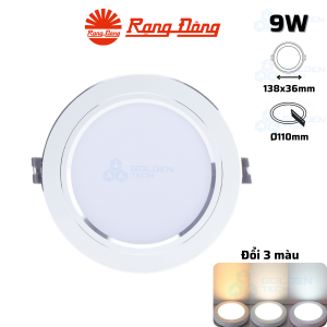 Đèn LED Âm trần Downlight Viền bạc Đổi 3 màu Rạng Đông AT10 ĐM 110/9W