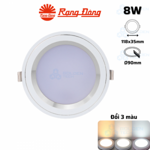 Đèn LED Downlight Âm trần viền bạc Đổi 3 màu Rạng đông AT26 ĐM 90/8W