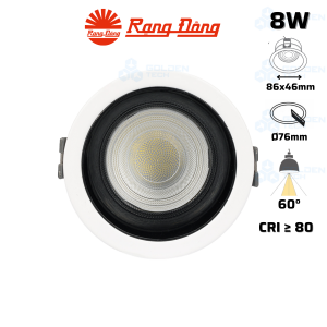 Đèn LED âm trần Downlight góc hẹp Rạng Đông AT62 76/8W