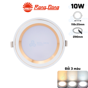 Đèn LED Downlight Âm trần viền vàng Đổi 3 màu Rạng đông AT26 ĐM 90/10W