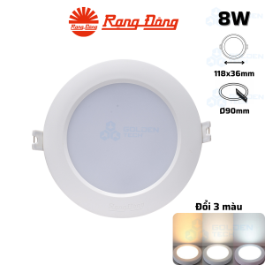 Đèn LED Âm trần Downlight Đổi 3 màu Rạng đông AT28 ĐM 90/8W