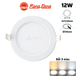 Đèn LED Panel tròn Âm trần Nhôm Siêu Mỏng Đổi 3 màu Rạng Đông PT04.V2 ĐM 135/12W