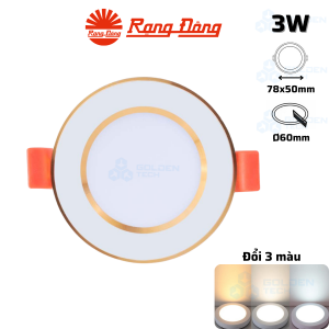 Đèn LED Âm trần Downlight Viền vàng Đổi 3 màu Rạng đông AT10 ĐM 60/3W