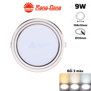 Đèn LED Panel Âm trần Tròn Đổi 3 màu Viền vàng Rạng Đông PT05 ĐM 135/9W