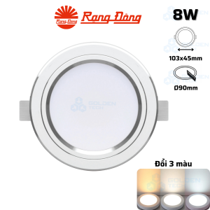 Đèn LED Âm trần Downlight Viền bạc Đổi 3 màu Rạng Đông AT20 ĐM 90/8W