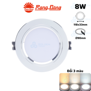 Đèn LED Âm trần Downlight Viền bạc Đổi 3 màu Rạng Đông AT10 ĐM 90/8W