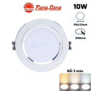 Đèn LED Âm trần Downlight Viền bạc Đổi 3 màu Rạng Đông AT10 ĐM 90/10W