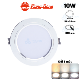 Đèn LED Âm trần Downlight Viền bạc Đổi 3 màu Rạng Đông AT10 ĐM 110/10W