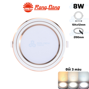 Đèn LED Panel Âm trần Tròn Đổi 3 màu Viền vàng Rạng Đông PT05 ĐM 90/8W