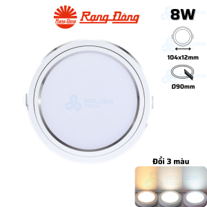 Đèn LED Panel Âm trần Tròn Đổi 3 màu Viền bạc Rạng Đông PT05 ĐM 90/8W